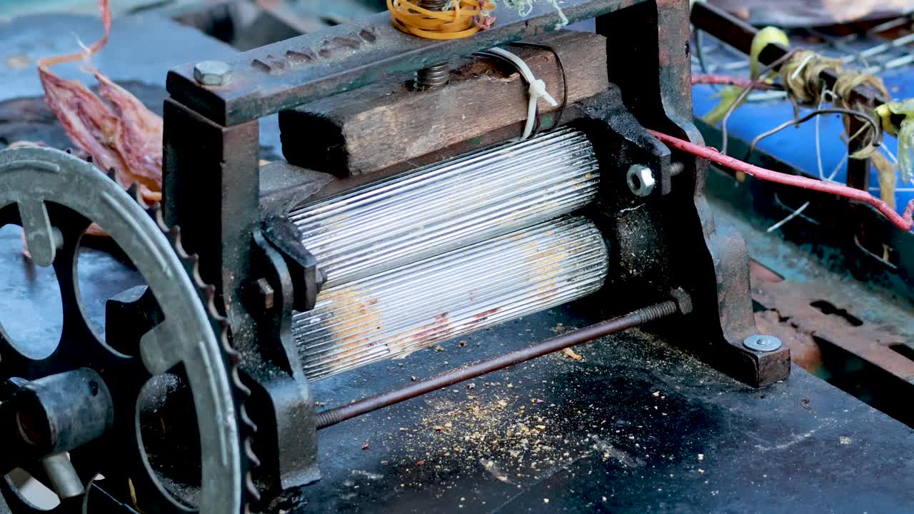 Vintage Food Processing Machine in Action