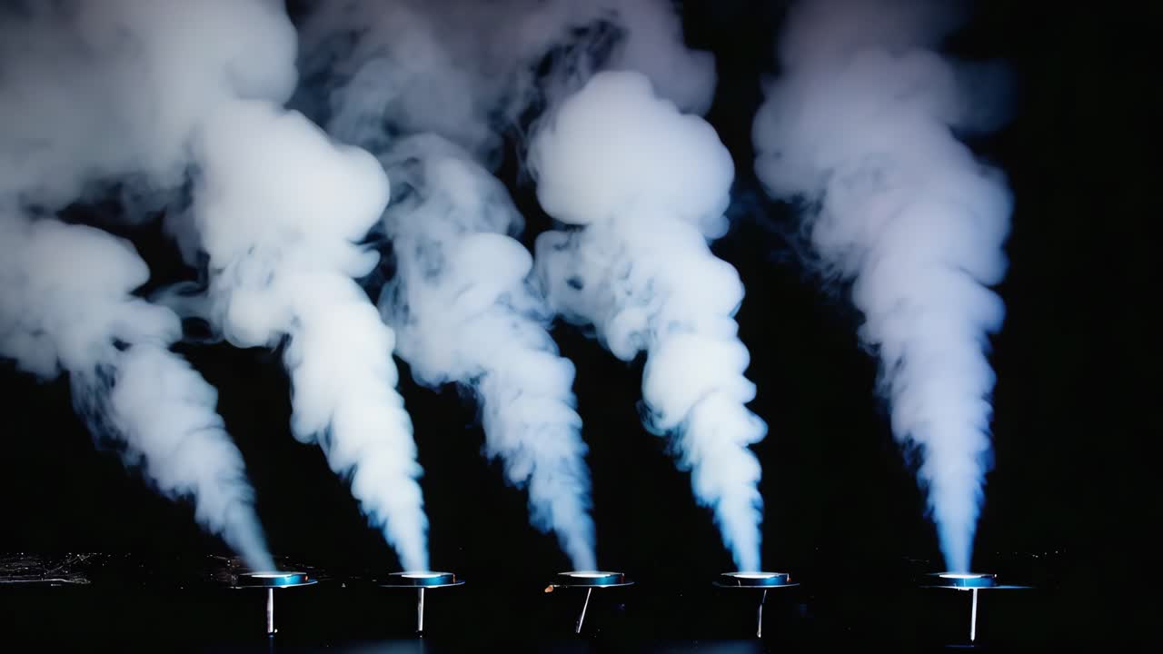 Dynamic Plumes of White Smoke with Blue Illumination on Dark Background