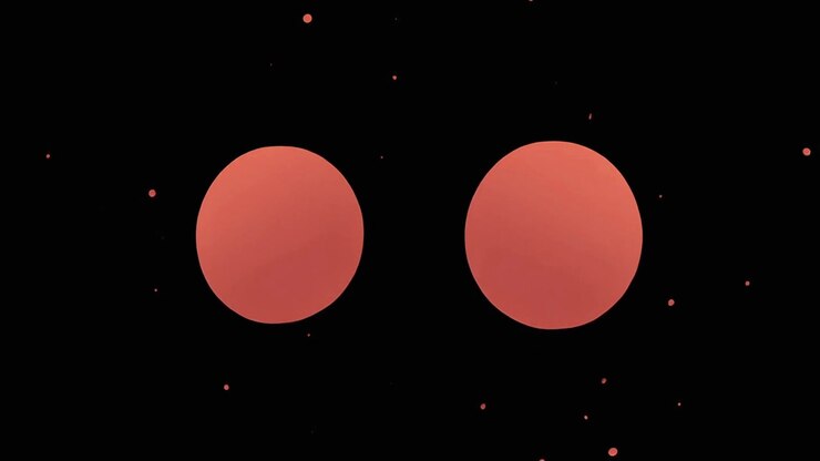 Animazione astratta di schizzi di liquido rosso che formano due cerchi