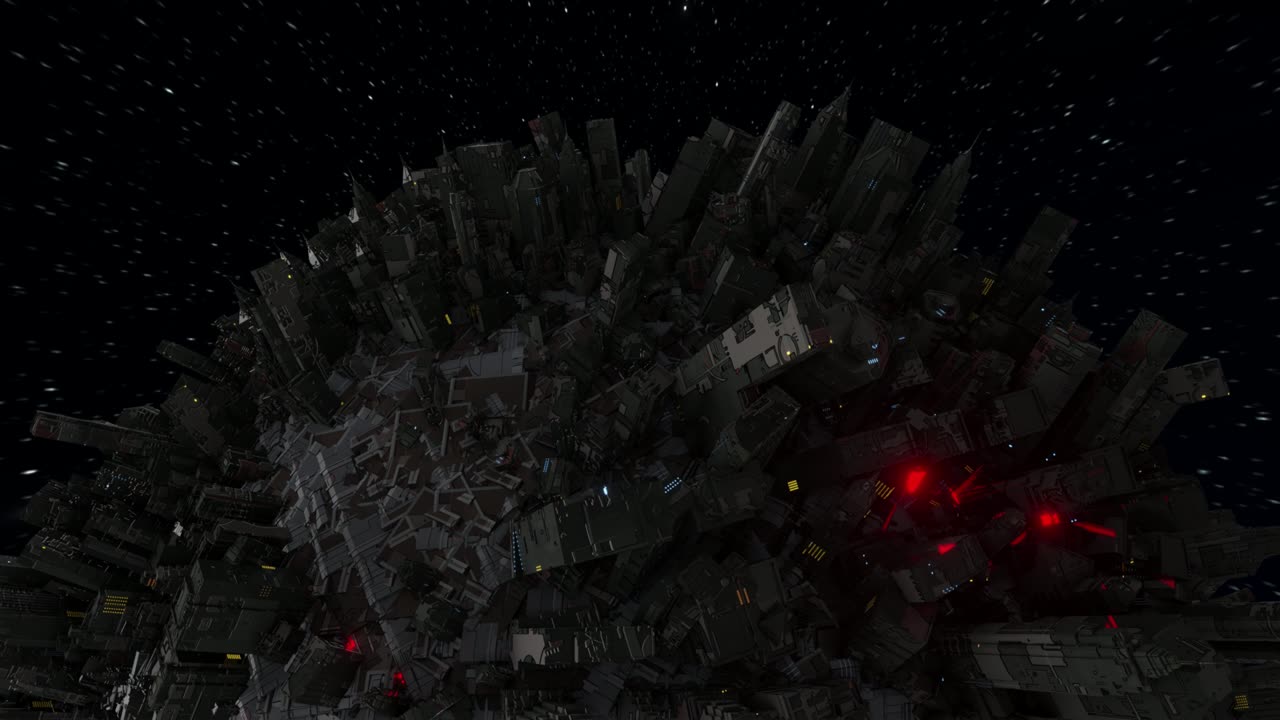 Stadsvärld dystopi hyperspace 3D. Sömlös loop