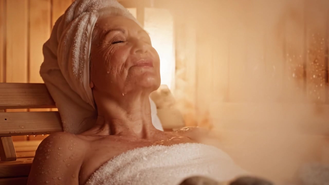 Rilassamento e rigenerazione: un momento sereno in una sauna che cattura l'essenza di benessere, tranquillità e ringiovanimento in un ambiente caldo e ricco di vapore.