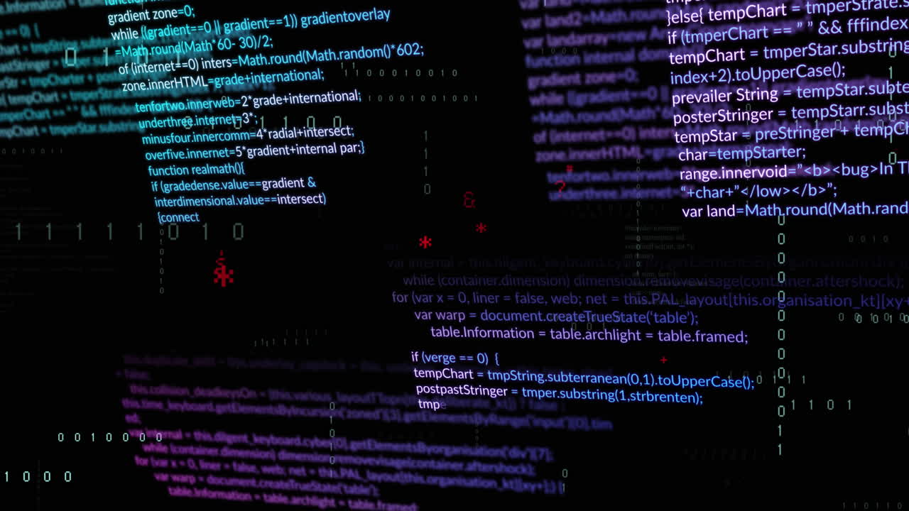 Animation of data processing on black background