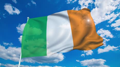 flag of ireland with fabric structure against a cloudy sky (loopable)