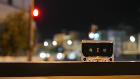 street intersection time lapse at night with cassette tape and traffic lights