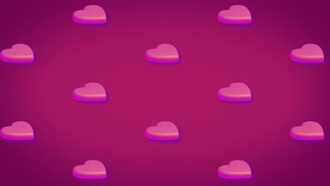 animación de filas de patrón de corazón rosado moviéndose sobre fondo rojo