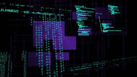 animation of data processing and shapes on black background