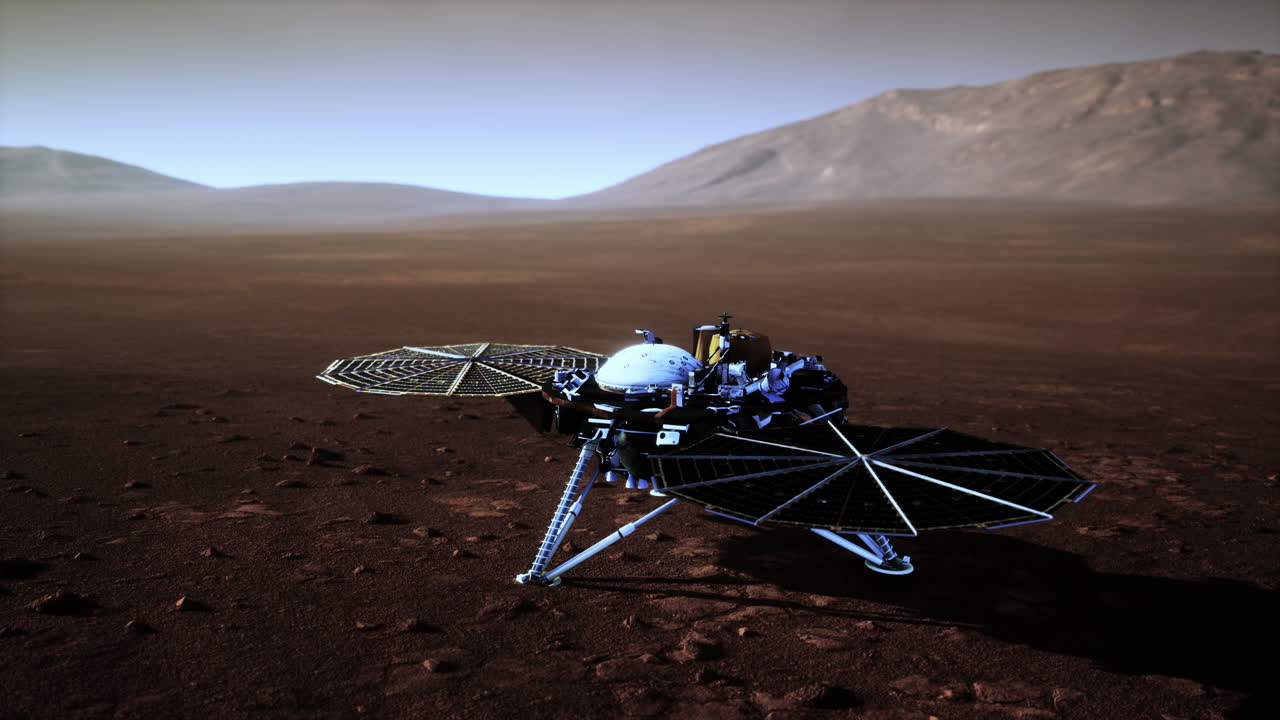 insight marte explorando la superficie del planeta rojo. elementos proporcionados por la nasa.