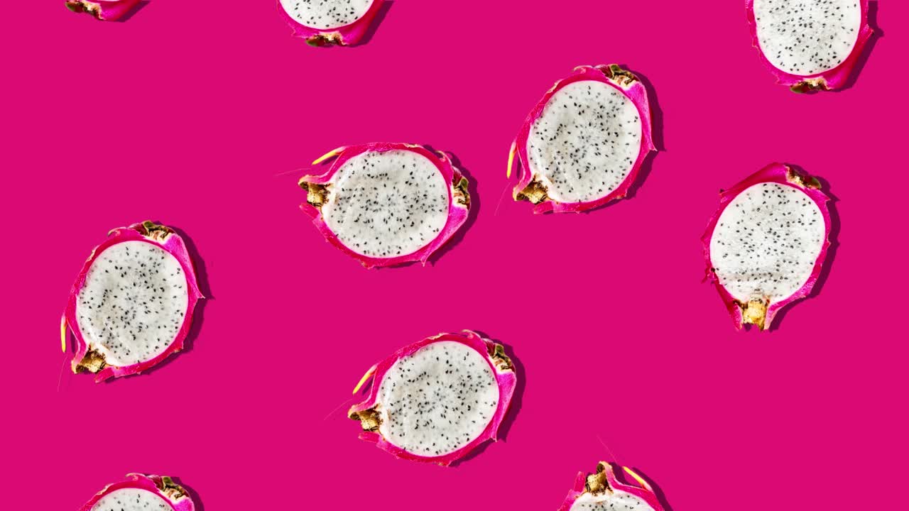 피타하야 (pitahaya) 의 배경은 낙하하는 조각, 신선한 과일, 루프, 4k입니다.
