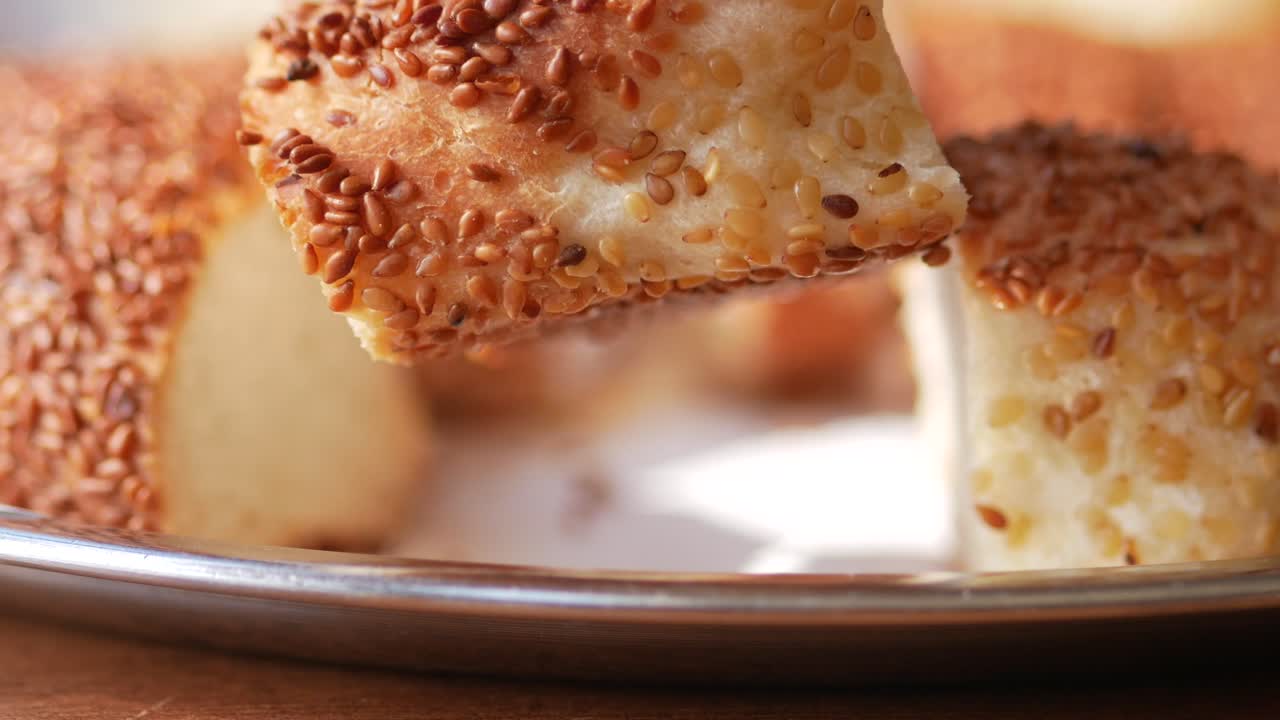 primer plano del pan simit turco