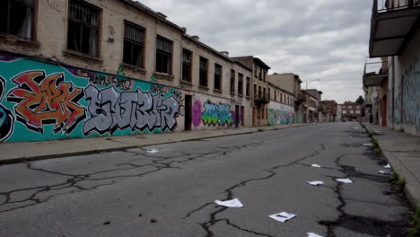 abandoned street scene with graffiti and graffiti art