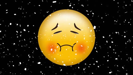 Animation-of-sick-emoji-icon-over-falling-confetti-on-black-background