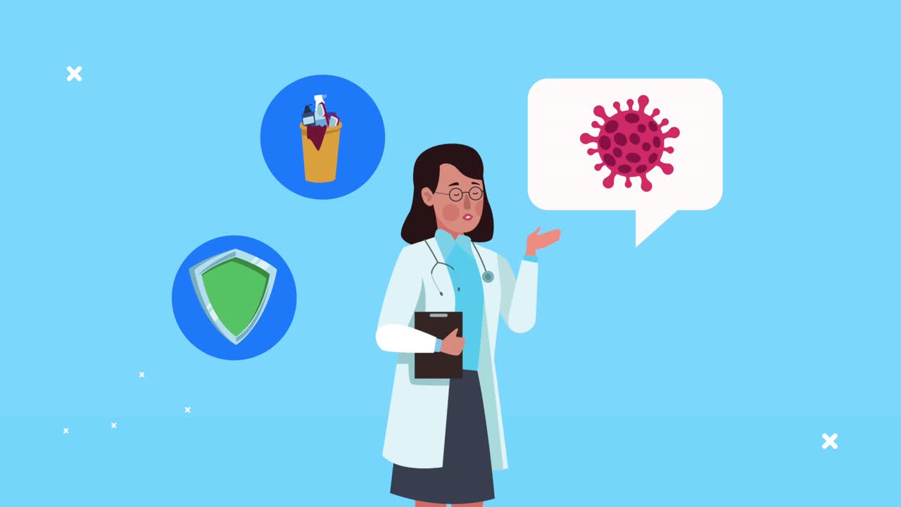 female doctor speaking of covid19 with shield