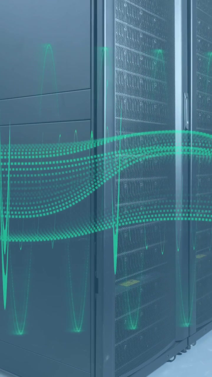 Animation of data processing and shapes over server room