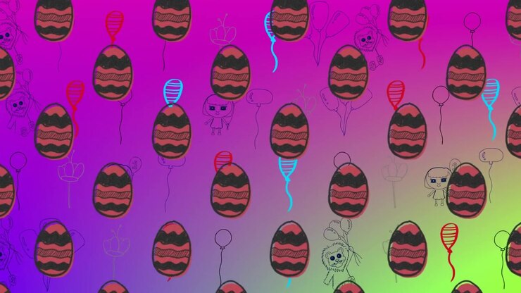 Animation of easter eggs over shapes on purple background