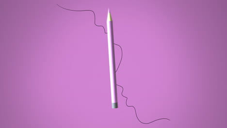 animación de lápiz en movimiento y cuerda negra en fondo rosa