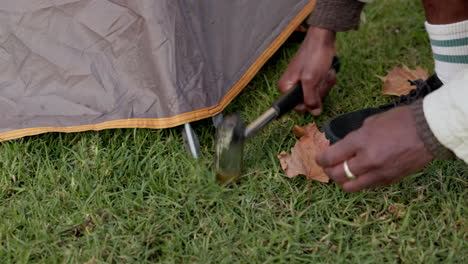 tent, camping and man with outdoor setup