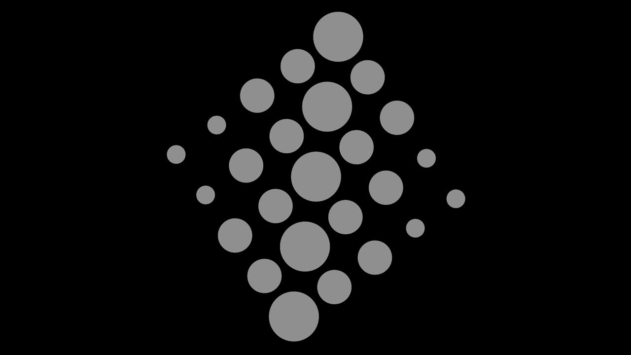 16:9 영상 형식으로 풀 스크린에서 중앙으로 사라지는 크기를 줄여 시계 방향으로 회전하는 스트로보스코픽 및 최면 효과를 가진 흑백 그래픽 객체