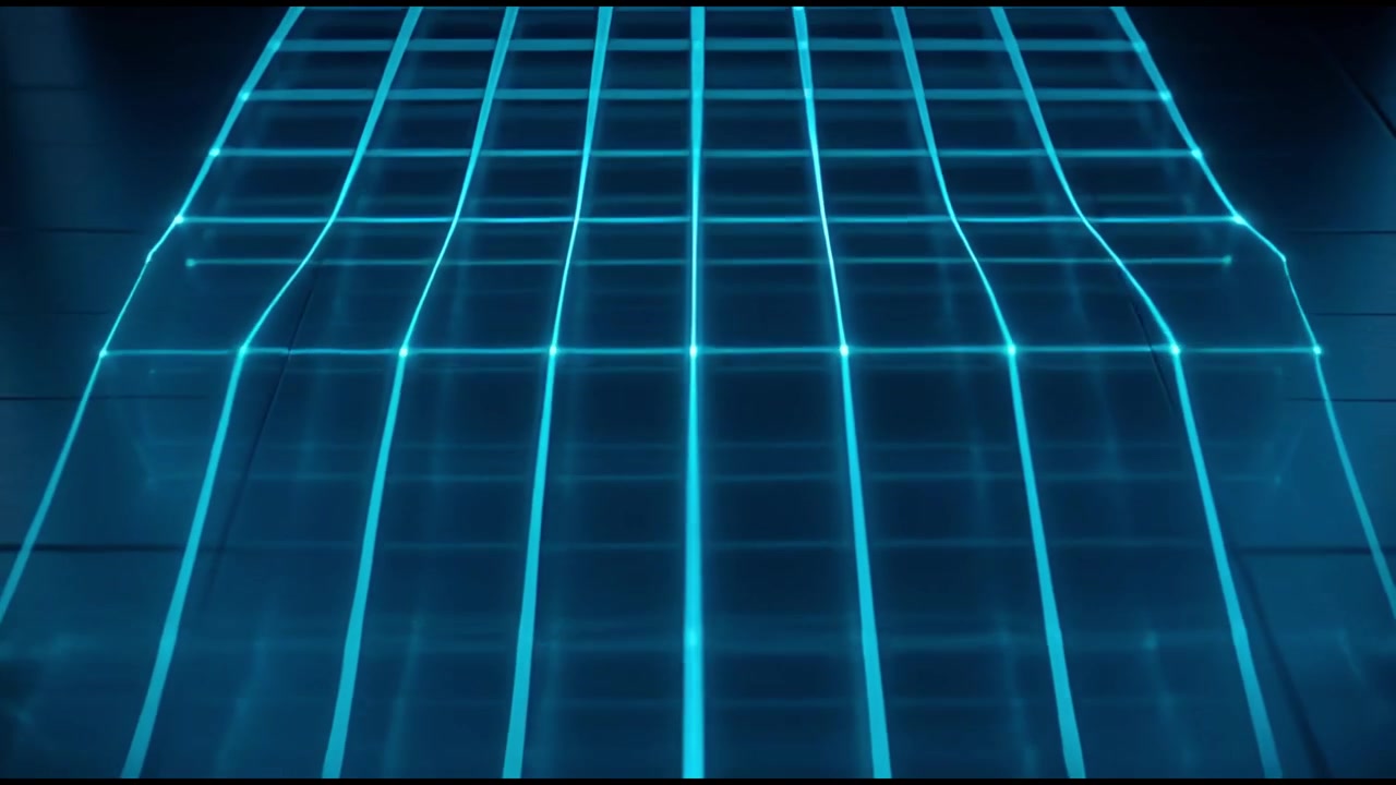 Abstract Glowing Blue Neon Grid Surface With Wave Motion