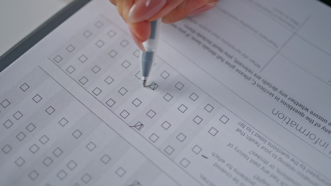 Businesswoman hand filling checklist in office closeup. Woman writing document