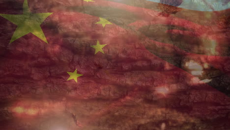 animación de hojas que caen sobre la bandera de china
