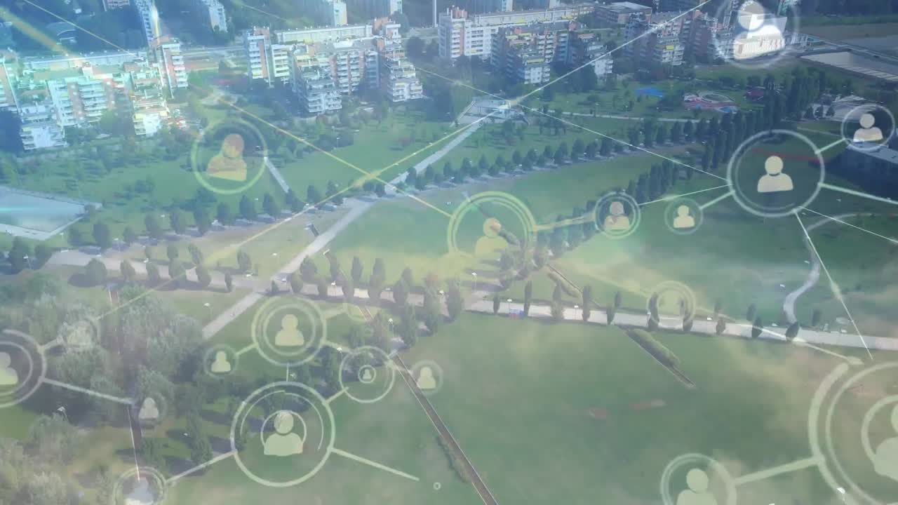 도시 풍경에 대한 연결 네트워크의 애니메이션