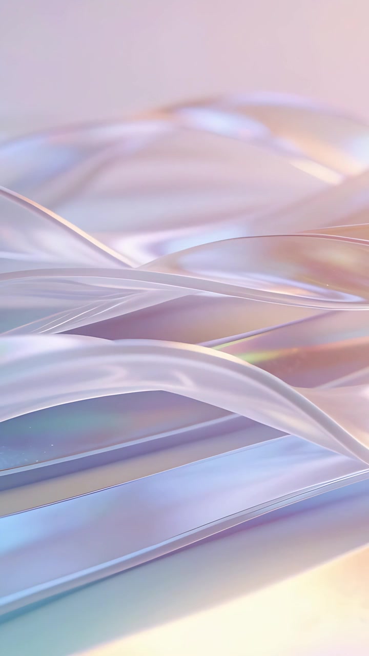 Vertical video: Shifting sheer ribbons responding to moving key light on pastel backdrop with gleam