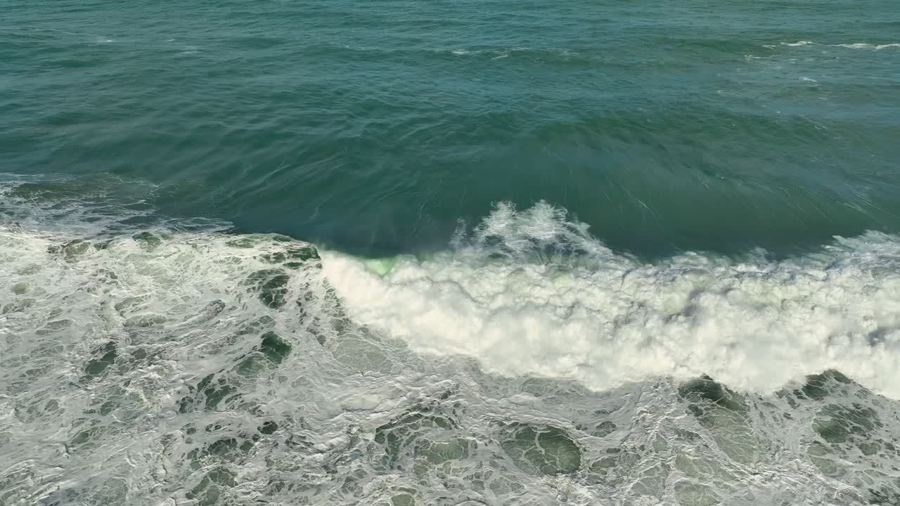Huge Waves Rushing In White Foamy Sea Surface In Playa de Valcobo, Arteixo, La Coru&ntilde;a, Spain