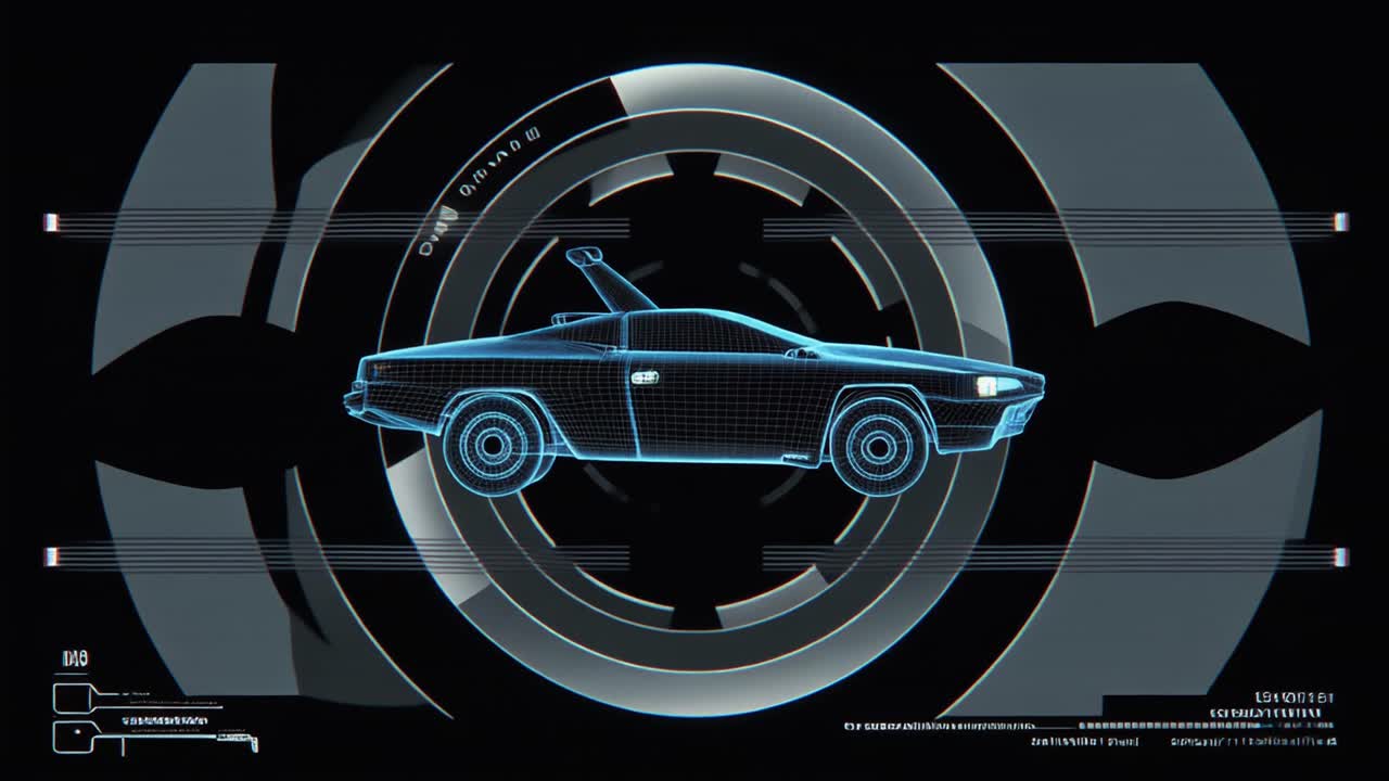 未来的なインターフェース上でワイヤーフレームの自動車モデルをスキャン