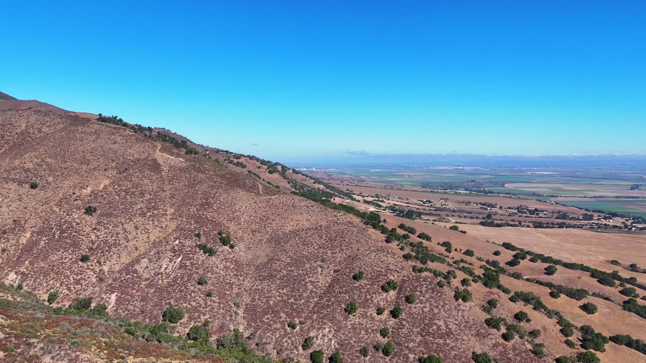 Rolling Hills and Farmland of Salinas Valley California Under Clear Blue Sky