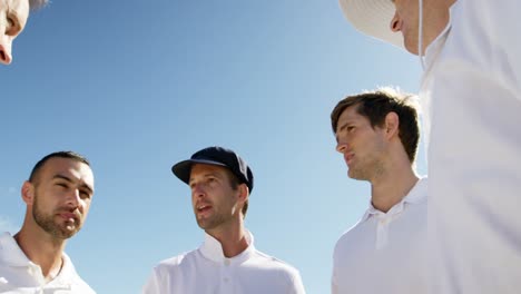 cricket players into team discussion during cricket match