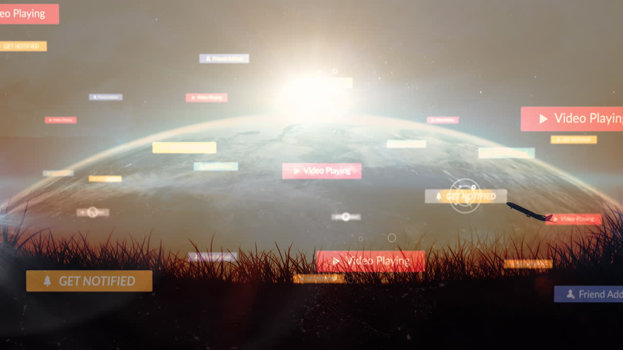 글로벌과 풀 배경에 대한 소셜 미디어 아이콘과 숫자의 애니메이션