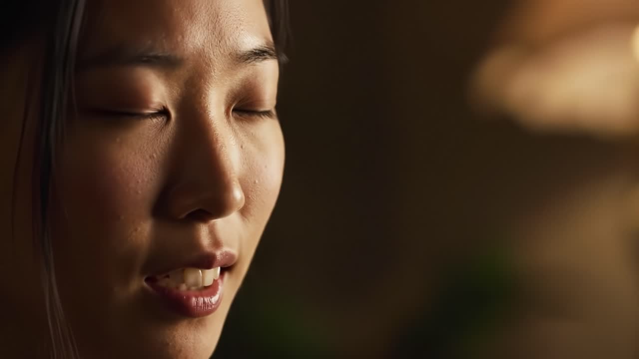 An Intimate Glimpse of Serenity and Reflection Captured in Close-Up: A Moment of Stillness with Expressive Features Highlighting Emotion and Calmness