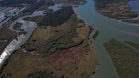 Laguna-Wooloweyah:-Una-Isla-Entre-El-Canal-Micalo-Y-El-Canal-Oyster-En-Yamba,-Nueva-Gales-Del-Sur,-Australia