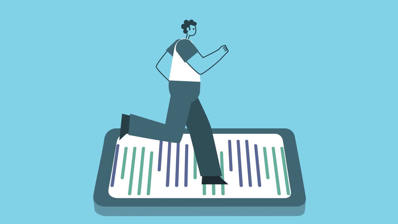 스마트 폰에서 실행되는 사이클 채팅 그래픽 플래트 디자인 남자 만화 캐릭터 고립 루프 2d 애니메이션