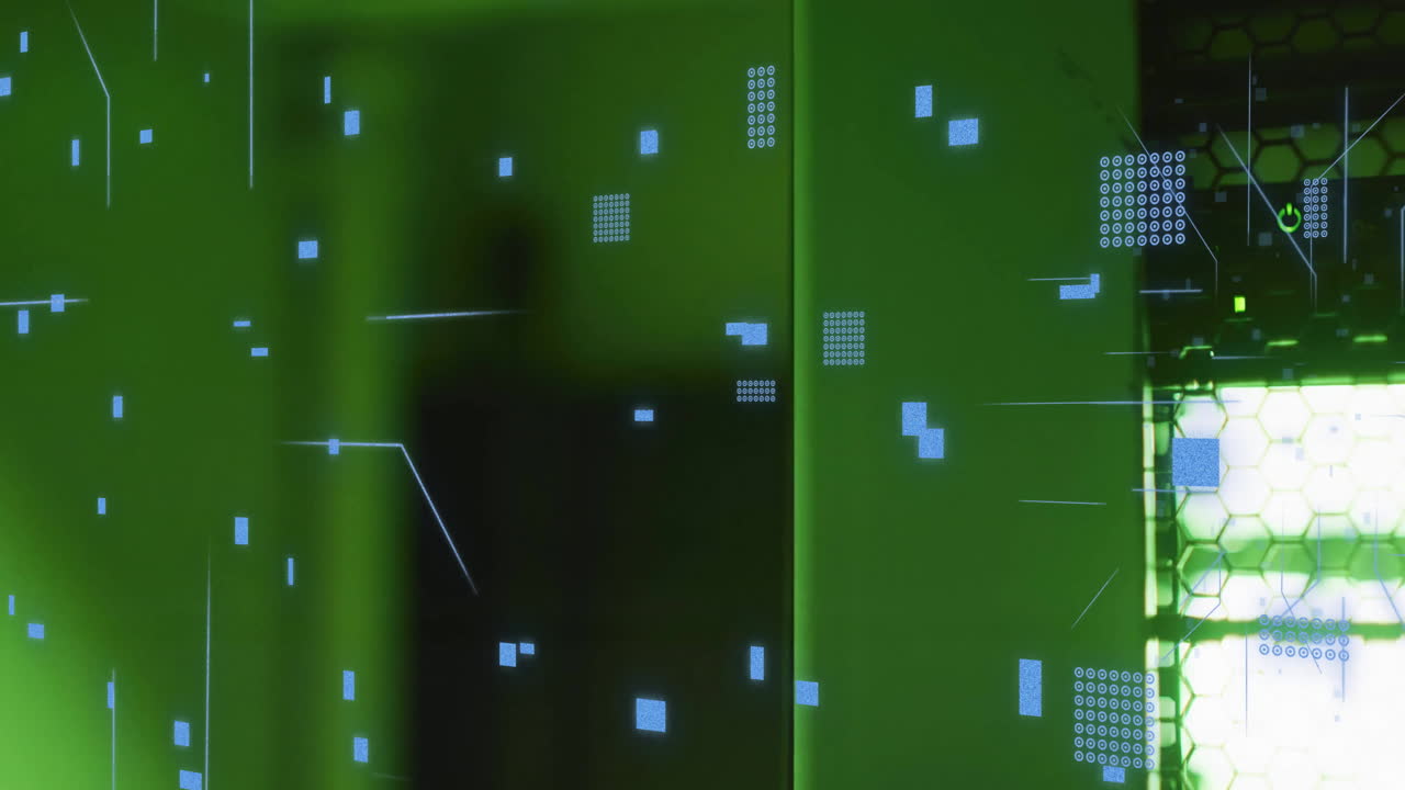 Animation of circuit board and data processing over computer servers