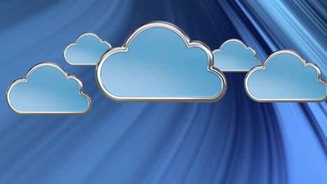 animación de iconos y formas de nubes sobre fondo negro