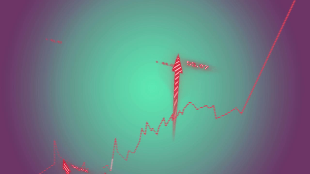 Animazione di elaborazione di dati finanziari su frecce rosse