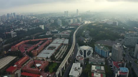 elevated highway interstate road in mexico city, aerial drone flight