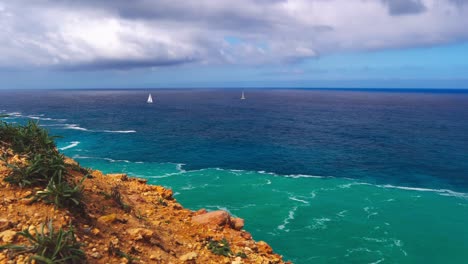 Video-from-Malta,-Mellieha,-L-Armier-about-the-colorful-sea-on-a-stormy-day