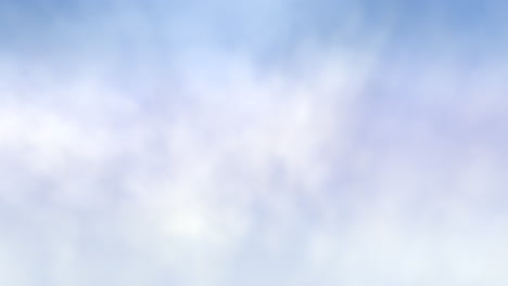 un cielo azul sereno con nubes esponjosas, un avión lejano y la radiante luz del sol