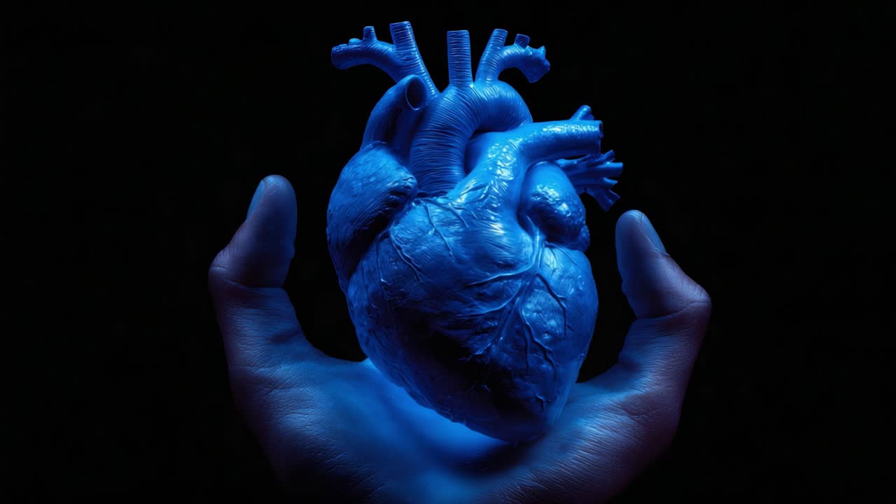 A Captivating Blue Heart Displayed in a Hand, Symbolizing Life and Emotion, Representing the Intricacies of the Human Experience with Engaging Visuals