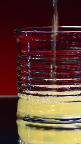 pouring lemonade or water into a glass