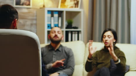 back view of relationship therapist counseling young couple