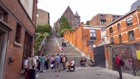 view of montagne de bueren in liège, belgium. the famous stairway has 374 steps and was built in 1881