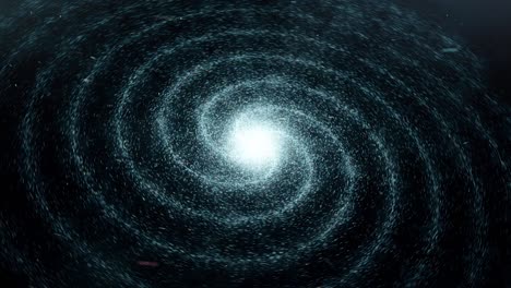 galaxy in deep space of a spiral form rotating on black background, seamless loop. animation. flying through star fields and nebulas in space, revealing a spinning spiral galaxy