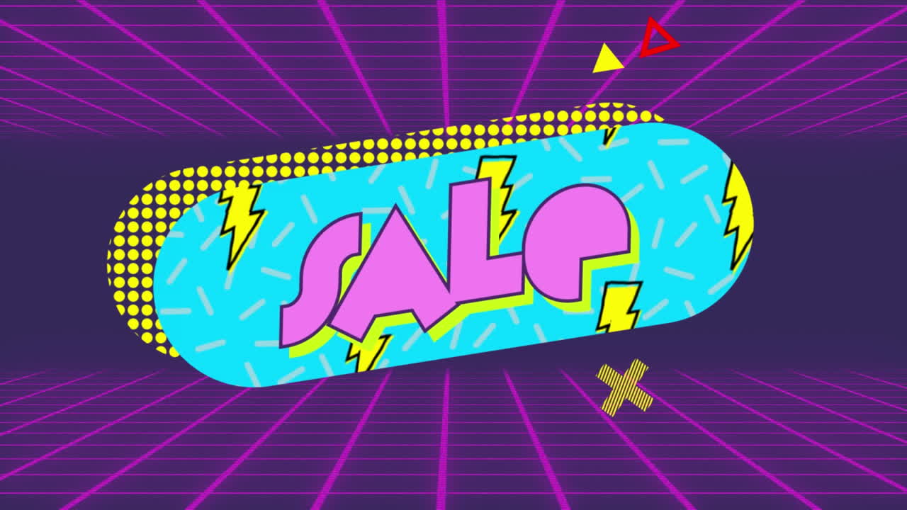 animación de texto de venta en burbuja de habla retro con formas abstractas