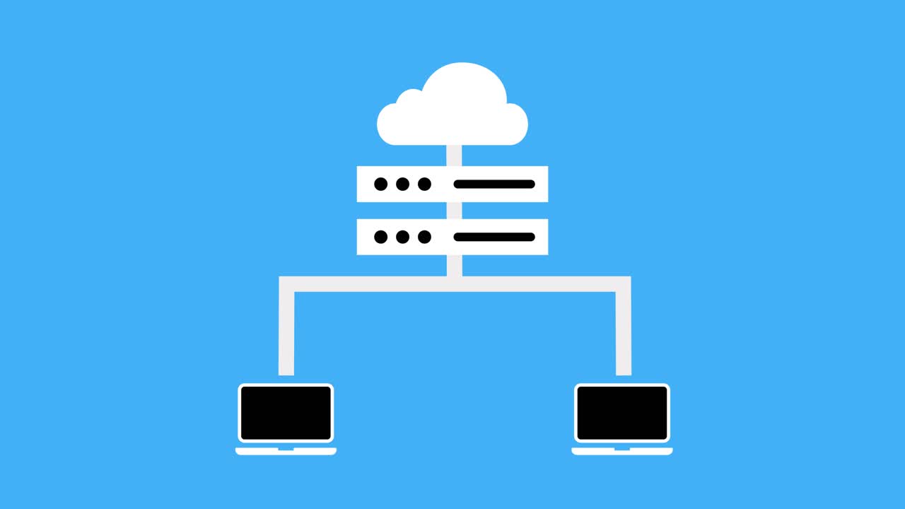 Animated Cloud Computing Network with Servers and Laptops