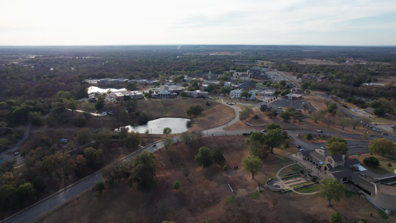 Wide shot of Claremore, Oklahoma and Rogers University