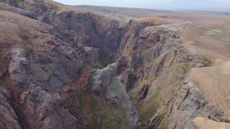 jagged rocky cliffs in iceland landscape, aerial, kerlingarfjöll