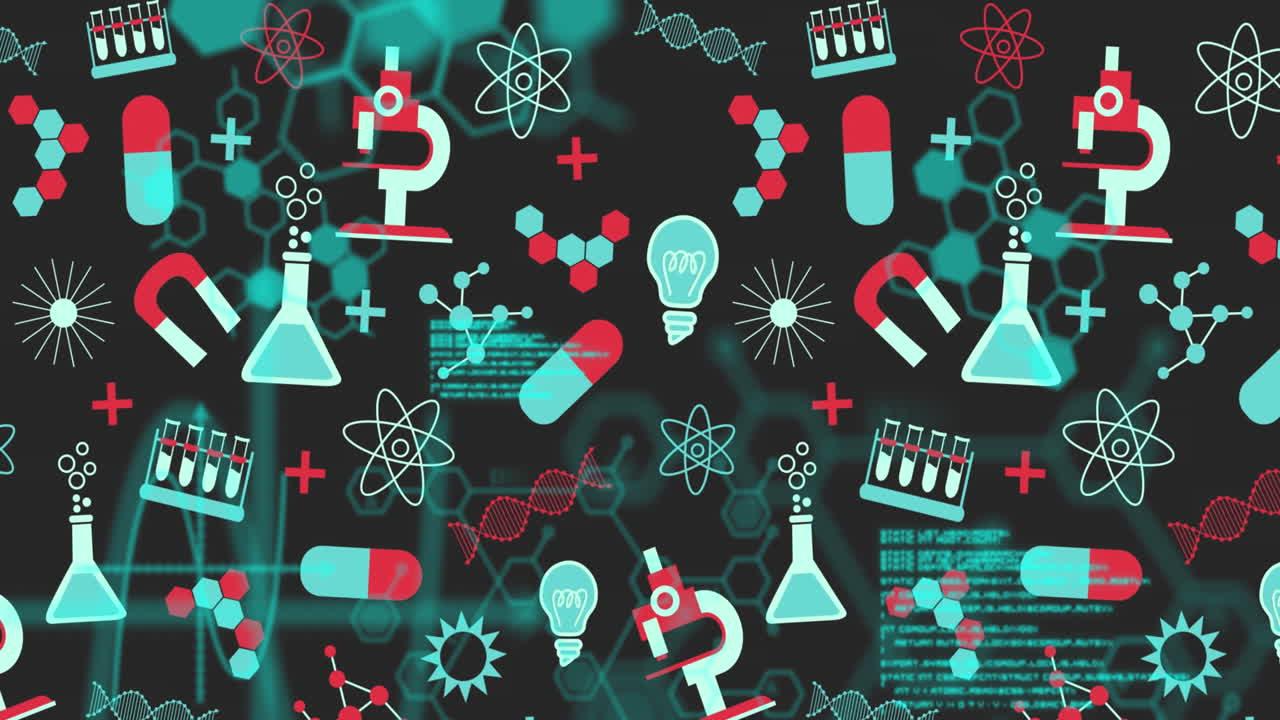 과학 개념 아이콘과 검은 바탕에 대한 데이터 처리
